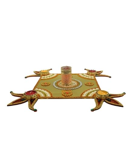 Stone Design Acrylic Rangoli with Tealight Candle Holder