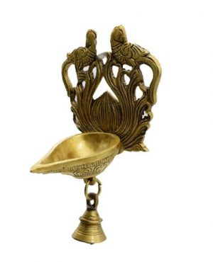 Peacock Design Wall Hanging Diya with Bell