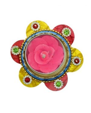 Stone Decoration Acrylic Rangoli with Tealight Candle Holder