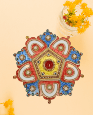 Kundan Stone Flower Design Acrylic Rangoli Set