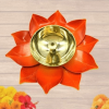 Brass Lotus Flower Diya Lamp In Orange- Puja N Pujari
