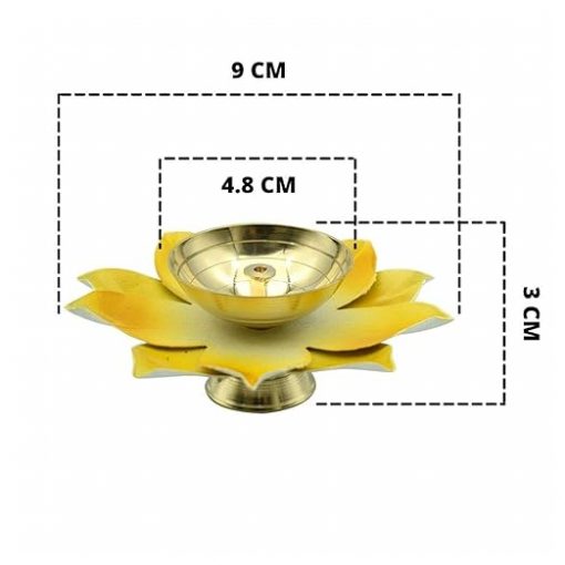 Brass Lotus Flower Diya Lamp In Yellow - Image 4