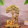 Metal Lord Krishna with Cow Idol Standing Under Tree Decorative Showpiece