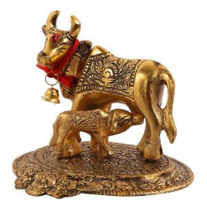 Brass Kamadhenu Cow and Calf Idol