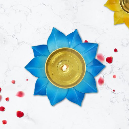 Handmade Lotus Flower Diya (Blue) - Image 2