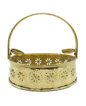 Brass Puja Flower Basket for Temple with Handle