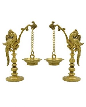Brass Standing Peacock Design Hanging Diyas