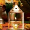Gold Brass Akhand Diya with Glass Cover/ Diwali Oil Lamp