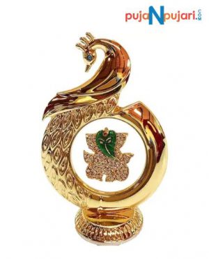 Gold Plated Peacock Shape Ganesh God Idol