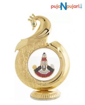 Gold Plated Peacock Shaped Tirupati Balaji Car Dashboard