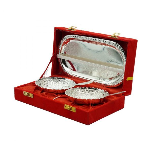 Gold Plated Unique Design Bowls Set of 3 with Tray