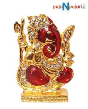 Gold Plated With Stones God Shri Ganesh Car Dashboard Statue