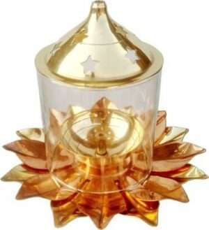 Kamal Patti Diwali Akhand Diya with Glass Cover