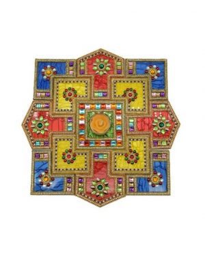 Kundan Stone Design Acrylic Rangoli Set with Tealight Candle Holder