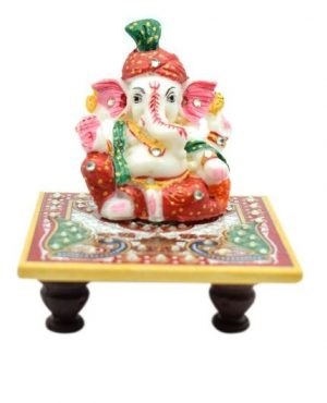 Pagadi Ganesh on Peacock Design Pooja Chowki