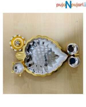 Leaf Design Silver Plated Pooja Thali - Puja N pujari