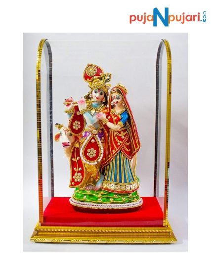 Radha Krishna With Cow Murti - Puja N Pujari