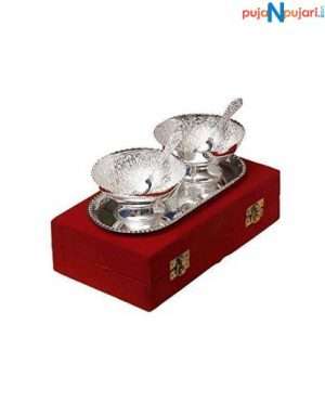 Round Design Silver Plated Bowls set of 2 with Tray Small