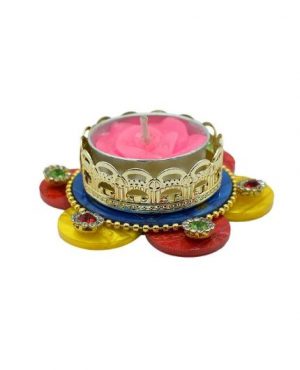 Stone Decoration Acrylic Rangoli with Tealight Candle Holder
