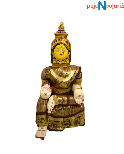 Varamahalakshmi Idol Gold and Brown Saree- Puja N Pujari