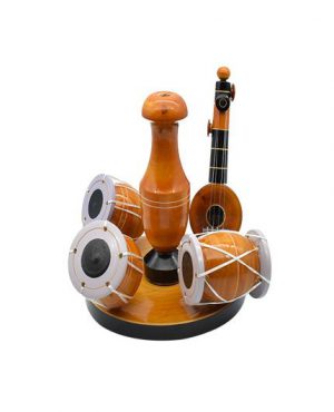 Wooden Drum Veena Playing Set Showpiece