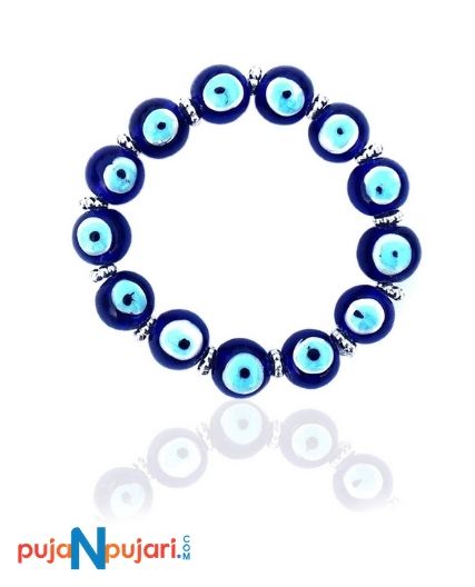 ATM Evil Eye Bracelet for Couples Flat Blue Evil Eye with Black Beads  A  Tiny Mistake