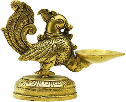 Brass Peacock Diya Deepak Oil Lamp For Pooja & Home Decoration - Image 2