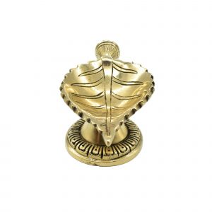 Leaf Shape Brass Diya on Round Base