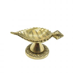 Leaf Shape Brass Diya on Round Base