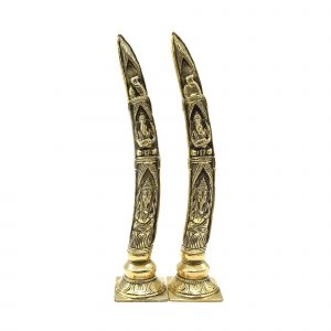 Ganesha On Elephant Tusks Brass Sculpture For Puja Mandir & Home Decoration