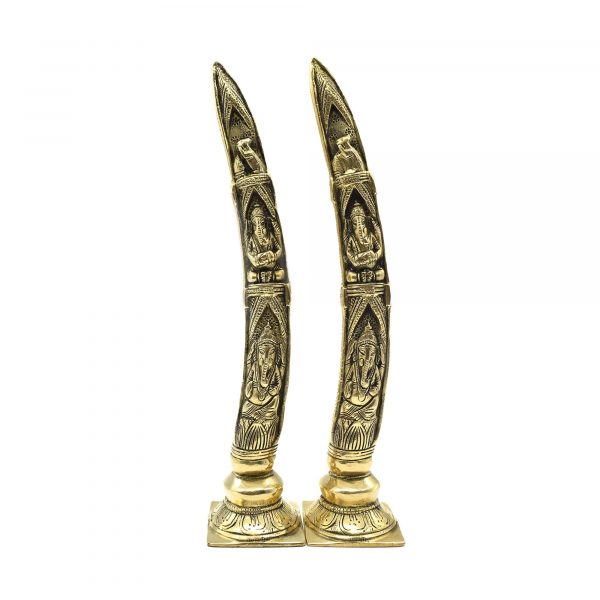 Ganesha On Elephant Tusks Brass Sculpture For Puja Mandir & Home Decoration