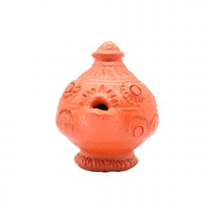 Handmade Orange Color Mud Diya Deepam with Handle