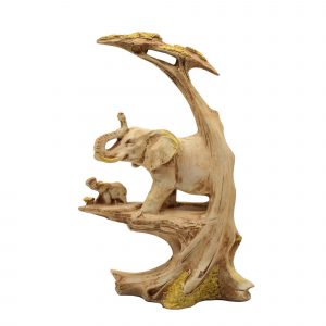 Resin Elephant Statue with Tree and Baby Animal Figurines Handcrafted