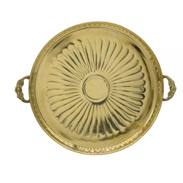 Embossed Design Brass Puja Thali with Handle