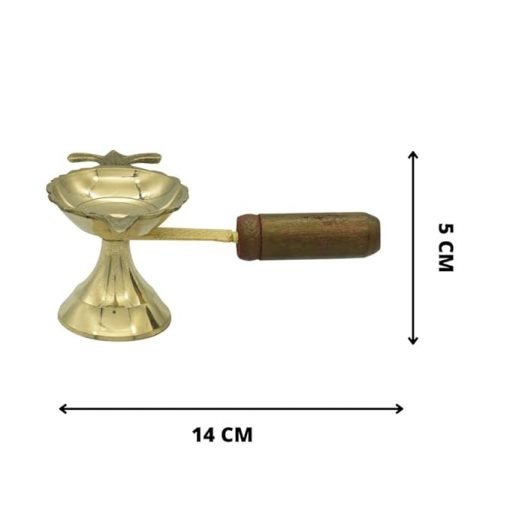 Brass Loban Burner Aarti Harathi Diya Stand with Wooden Handle for Pooja - Image 3