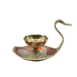 Brass Diya Lamp Kuber Deepak With Swan Design- Puja N Pujari