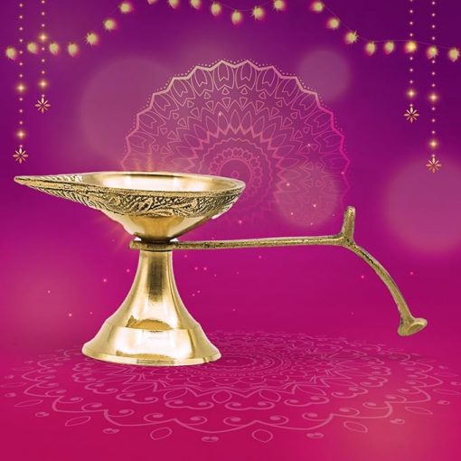 PujaNpujari Brass Diya Ghee Lamp Puja Diya with Curved Handle