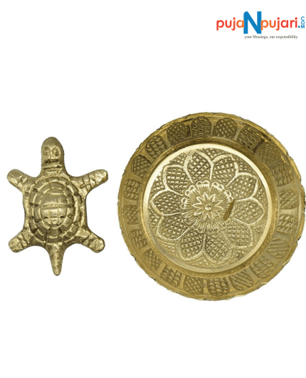 Brass Feng Shui Turtle with Plate-Good Luck Gifts - Puja N Pujari