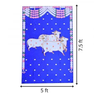 Backdrop for House Warming Decoration Blue Colour Cow Design Festival Backdrop Decoration Clothes