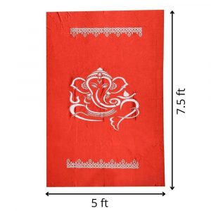 Backdrop for House Warming Decoration Red Colour Ganesh Design Festival Backdrop Decoration Clothes