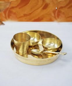 Brass Laddu Gopal Bhog Thali Set with 2 Katori