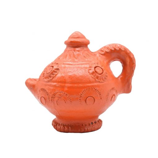 Handmade Orange Color Mud Diya Deepam with Handle