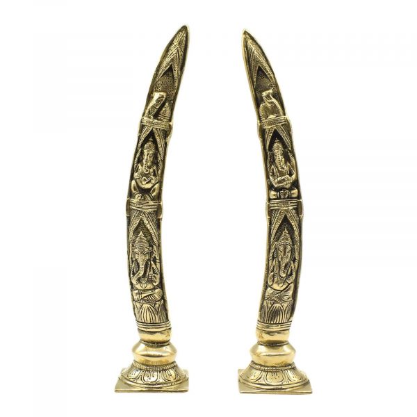 Ganesha On Elephant Tusks Brass Sculpture