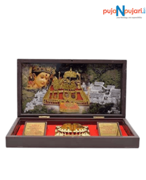 Gold Plated Vaishno Devi Photo Frame with Charan Paduka