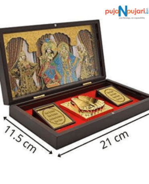 Gold Plated Radha Krishna Photo Frame with Charan Paduka