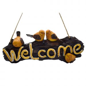 Polyresin Welcome Sign in Wooden with Birds,