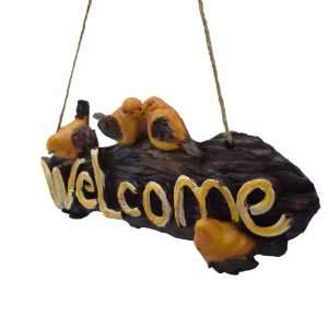 Polyresin Welcome Sign in Wooden with Birds,