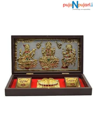 Lakshmi Ganesh Saraswati Frame with Charan Paduka