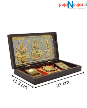 Lakshmi Ganesh Saraswati Frame with Charan Paduka