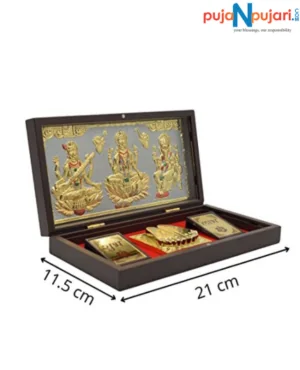 Lakshmi Ganesh Saraswati Frame with Charan Paduka